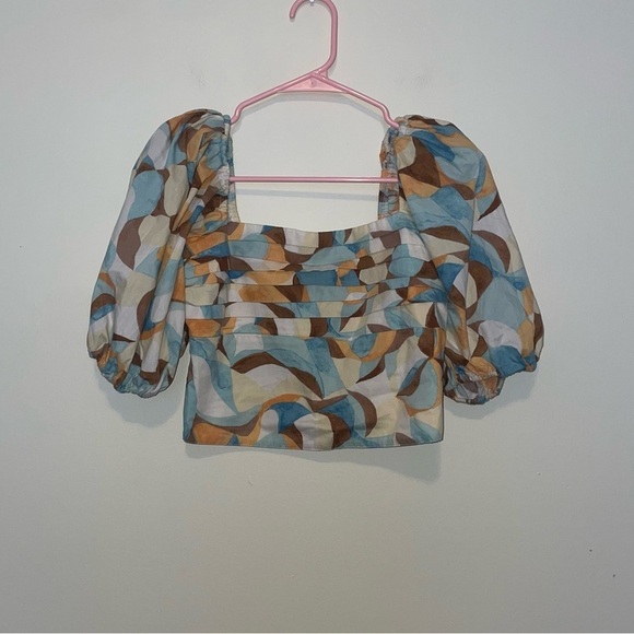 Abercrombie & Fitch Tops - Abercrombie & Fitch Puff Sleeve Square Neck Crop Funky Print Top Size Small